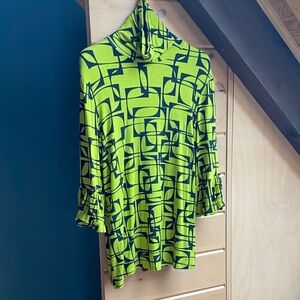 INC International Concepts Bright Green and Black Patterned Top
